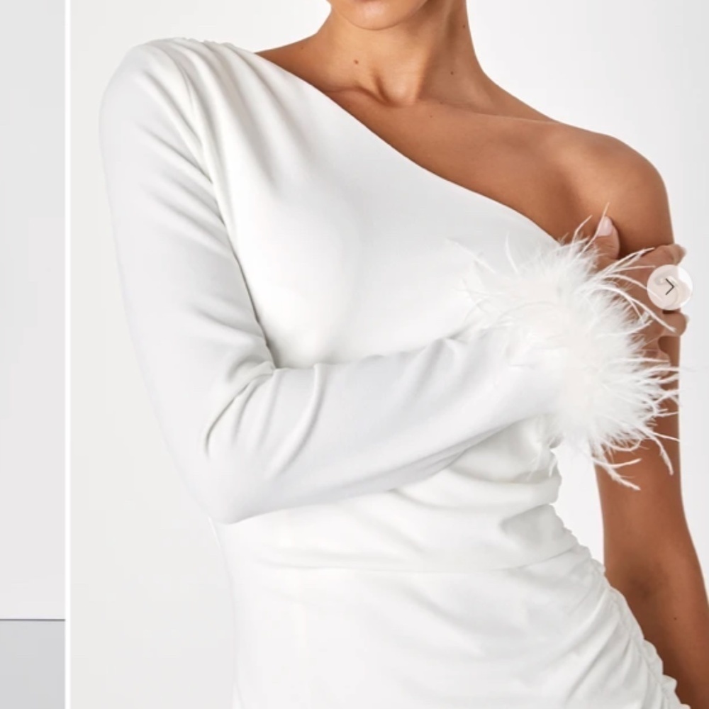 LULU's Bachelorette Engagement Bridal Sexy One Shoulder Long Sleeve Mini Dress - Picture 3 of 5
